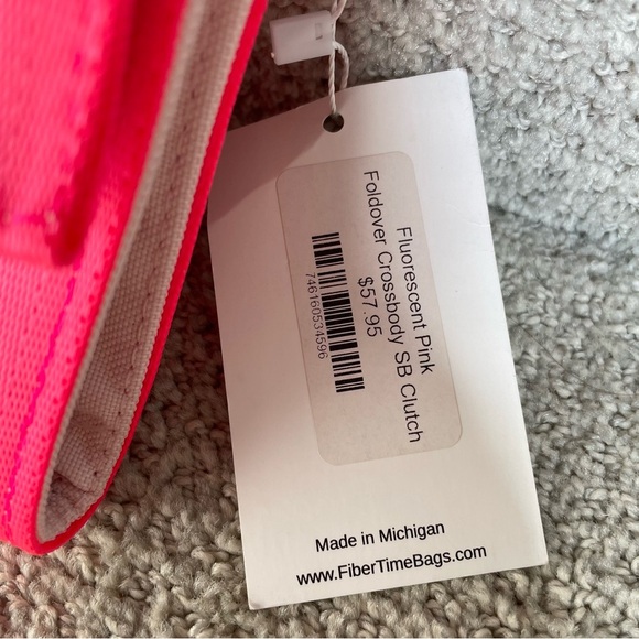 NWT Esby Foldover Crossbody Fluorescent Pink Clutch Seat Belt Bag Racing Cars - Picture 4 of 12
